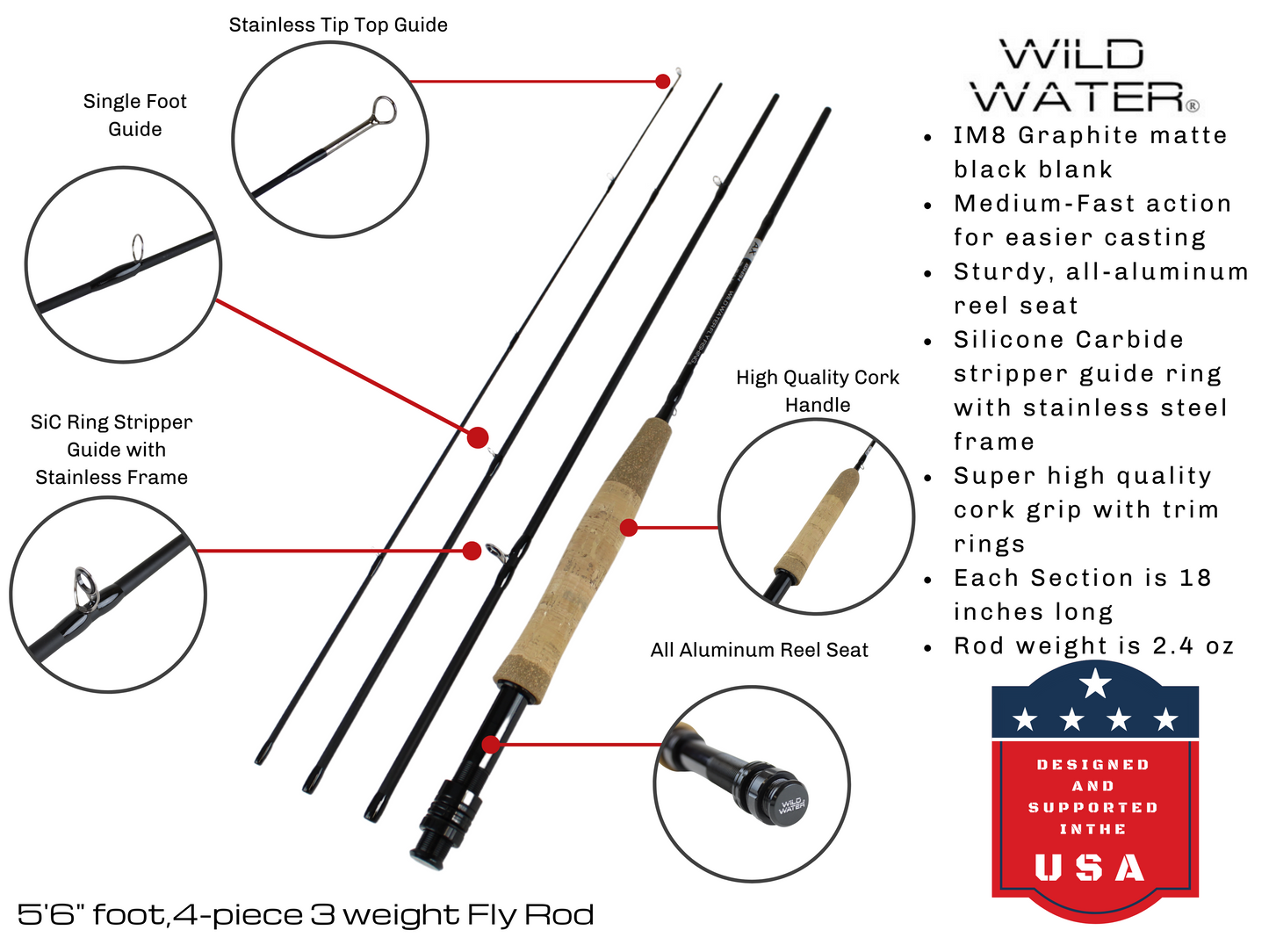 Wild Water Standard Fly Fishing Kit, 5 ft 6 in 3 wt Rod