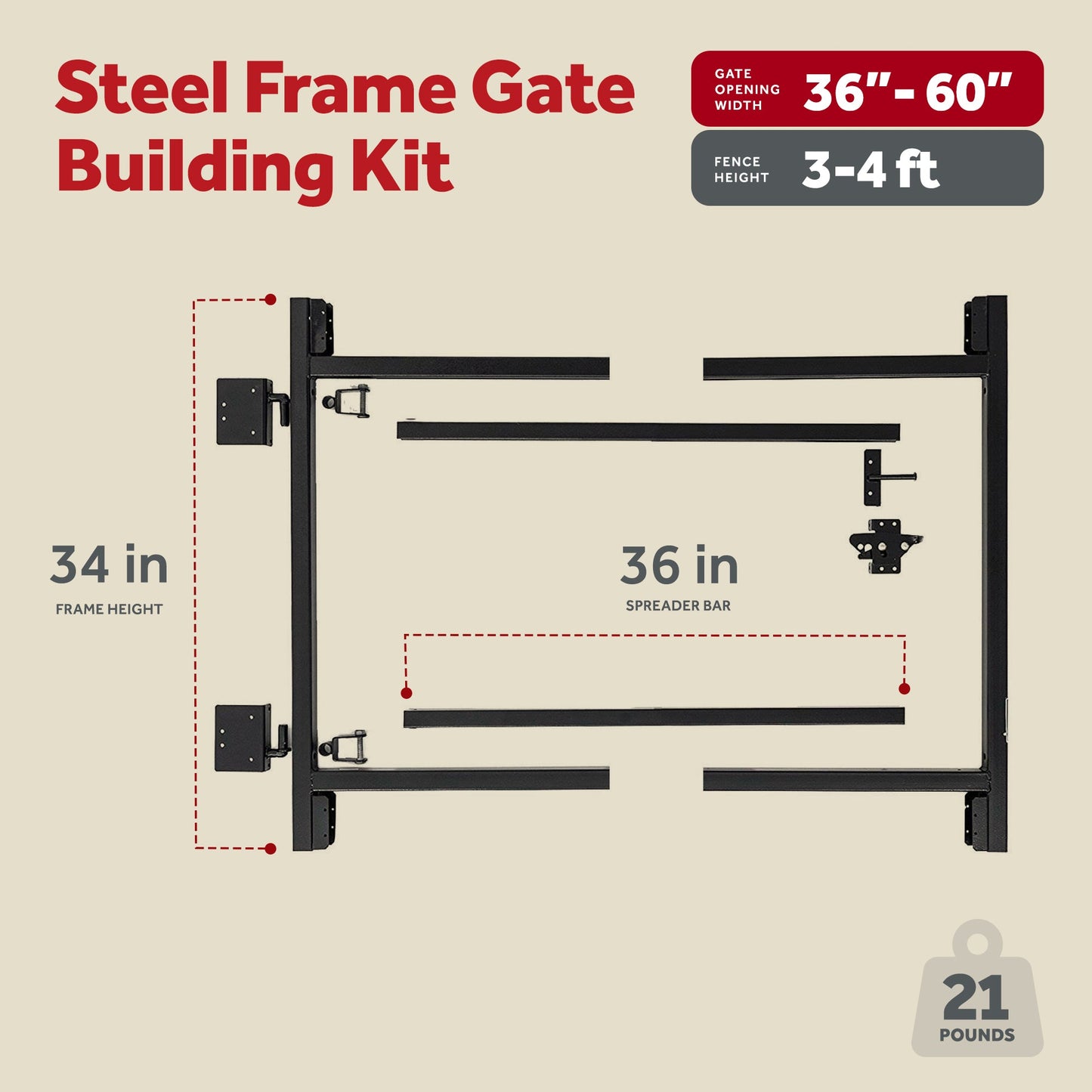 Adjust-A-Gate Steel Frame Gate Building Kit, 36"-60" Wide Up To 4' High (2 Pack)