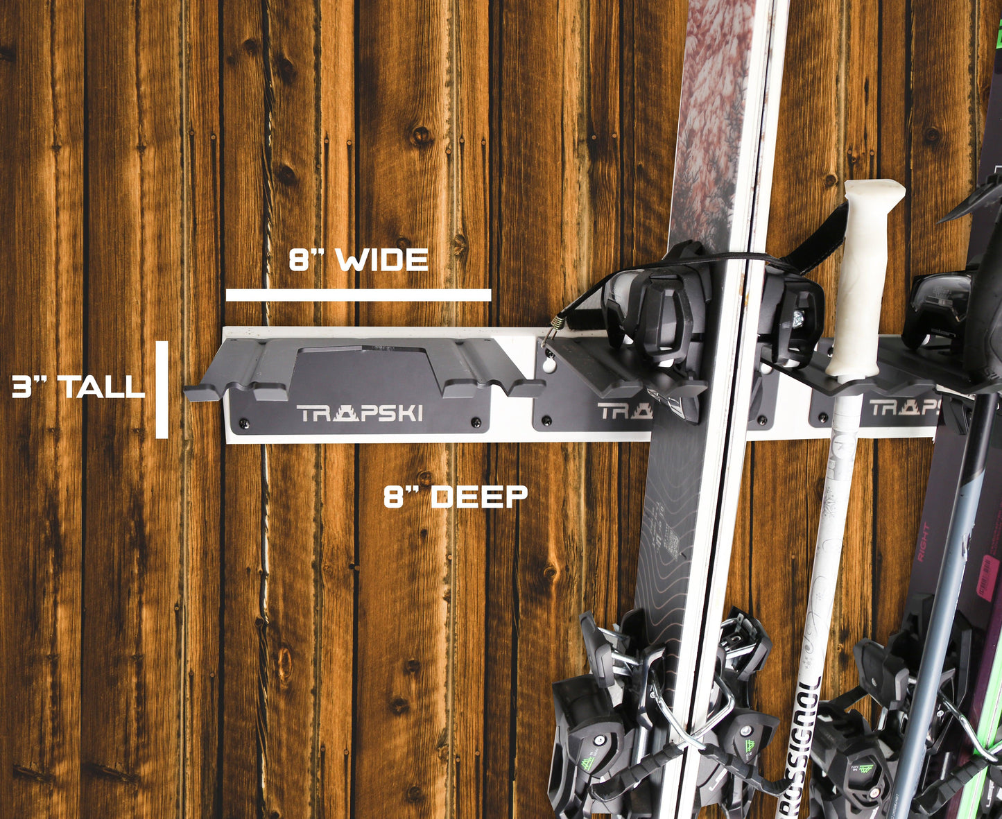 TRAPAWAY Wall Rack | Holds Skis or Snowboard by Bindings | Garage Organizer for Yard Tools, Gear & Equipment | Aluminum | No Moving Parts to break or pinch | Made in the USA