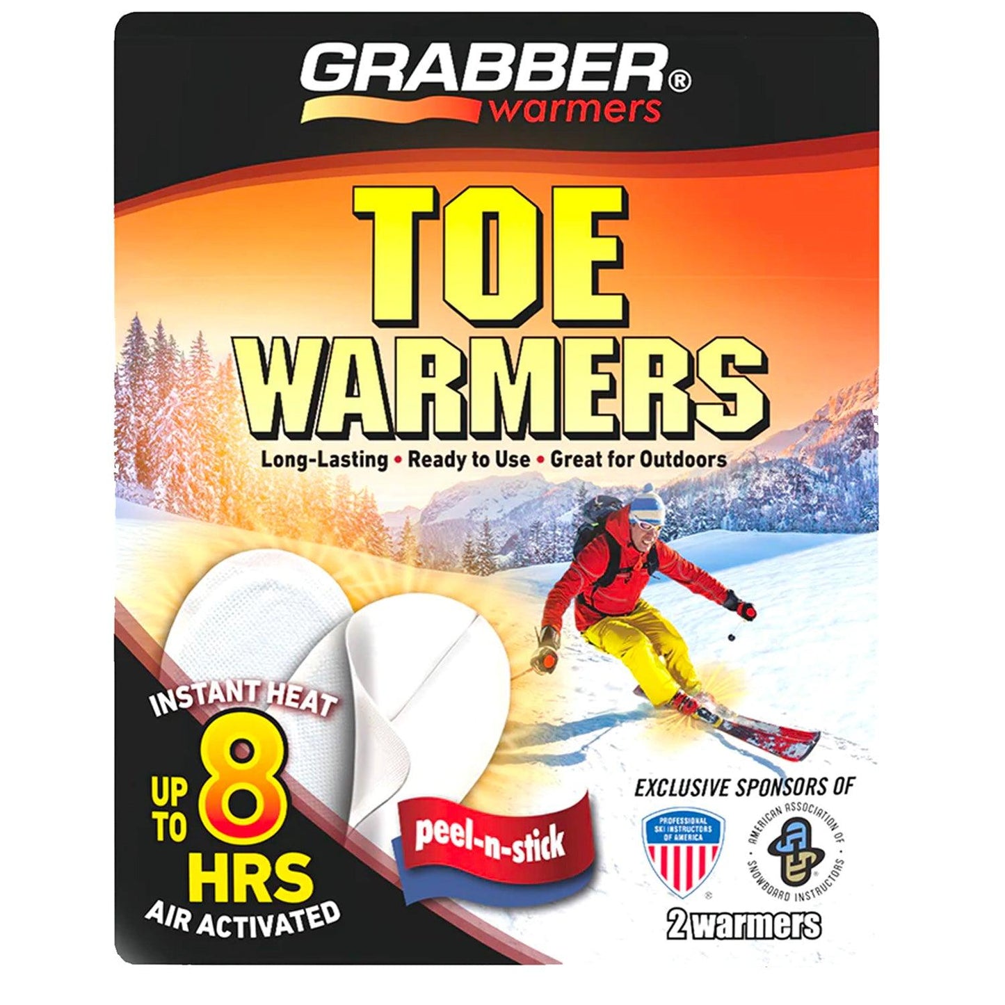 Grabber Ski & Ride Toe Warmers - Long Lasting Safe Natural Odorless Air Activated Warmers - Up to 8 Hours of Heat - 40 Pair Box