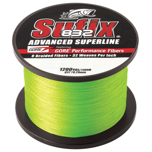 Sufix 832 Advanced Superline Braid - 15lb - Neon Lime - 1200 yds [660-315L]